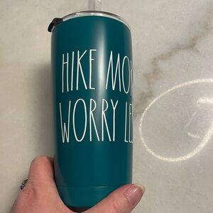 Rae Dunn Teal Tumbler - Hike More Worry Less